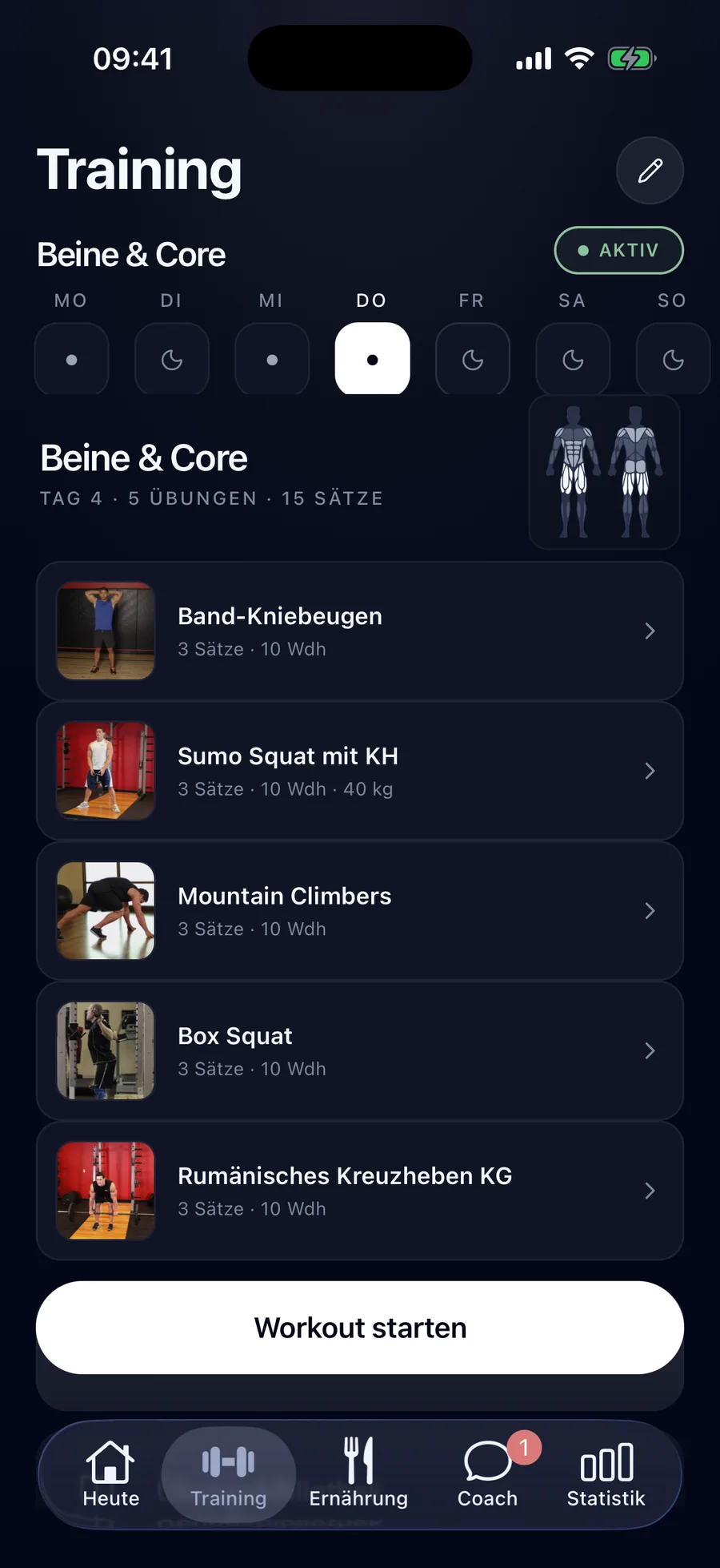 Trainingstag „Beine & Core“ mit fünf Übungen